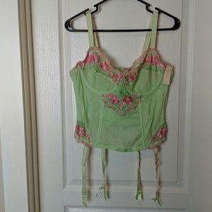 Cacique Green Corset with Garter Belt